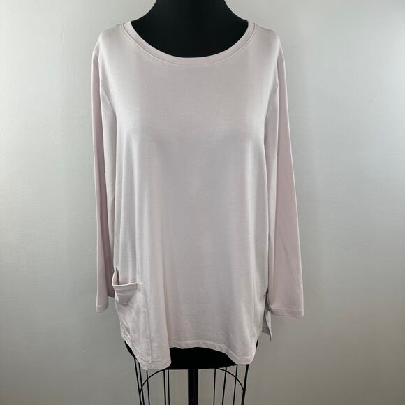 EILEEN FISHER Light Pink Long Sleeve Cotton Blend Stretch Top w/ Pockets Size XL - Picture 2 of 9